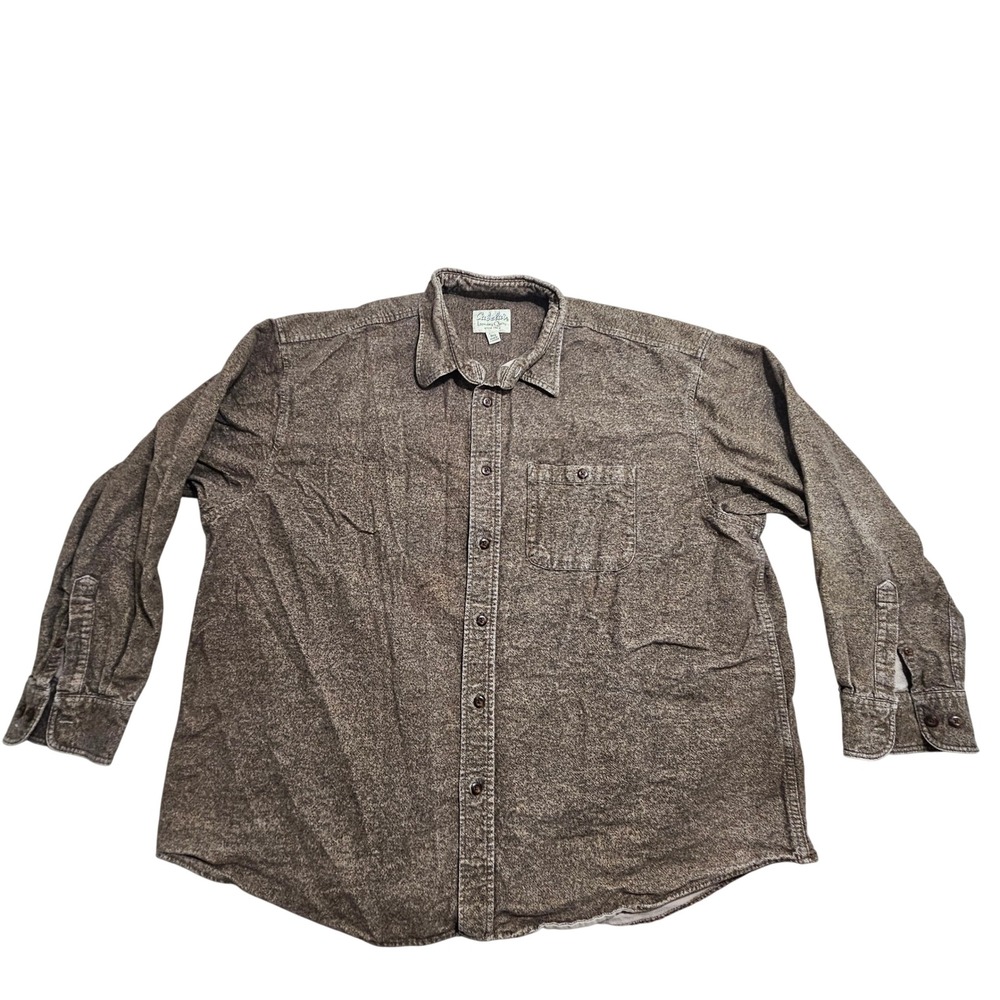 Cabela's Vintage Button Down Shirt 2XL Brown Textured Chamois Cotton Long Sleeve